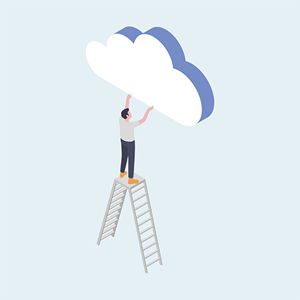 illustration homme sur échelle portant un nuage